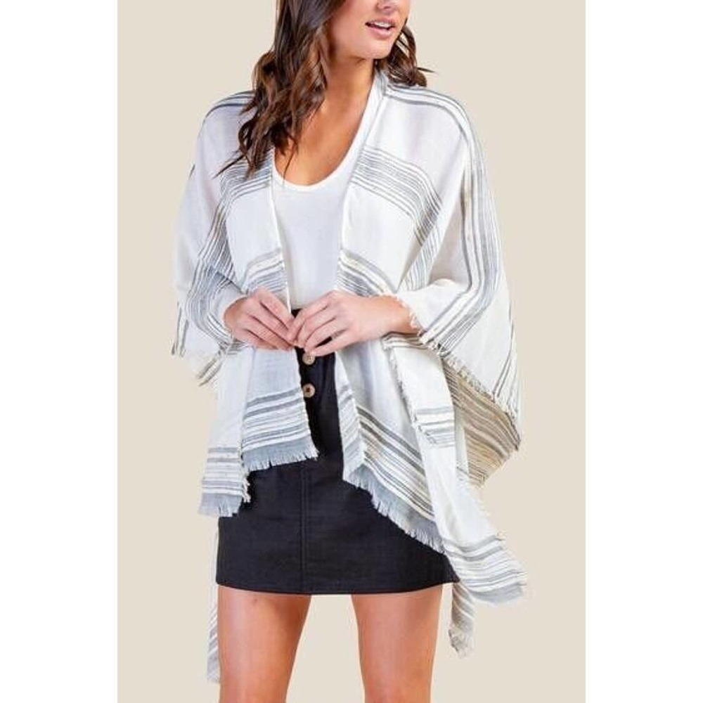 Francescas Shawl Textured Striped Kimono One Size NWT